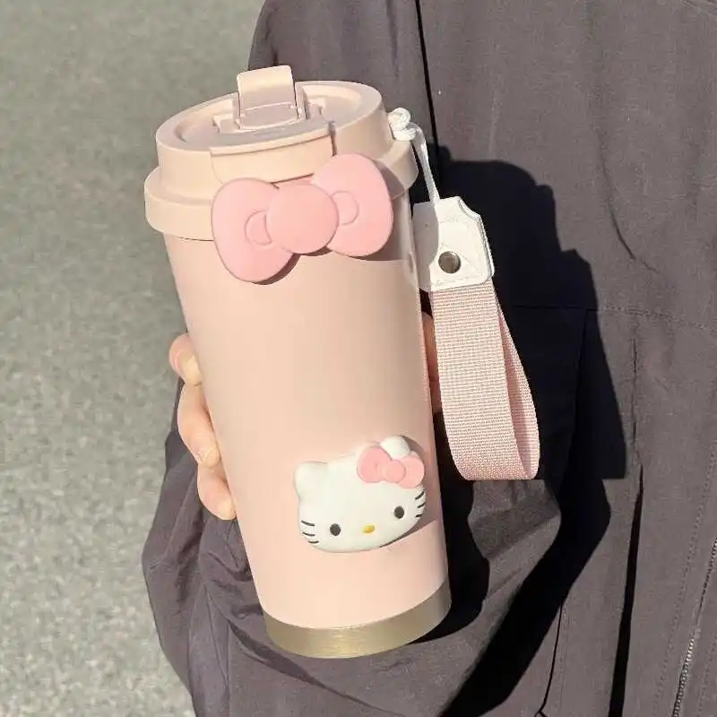 Water Cup Insulated Cup Hello Kitty Girl New Cold Insulation Coffee Cup Stainless Steel High Beauty Student Portable Straw Cup