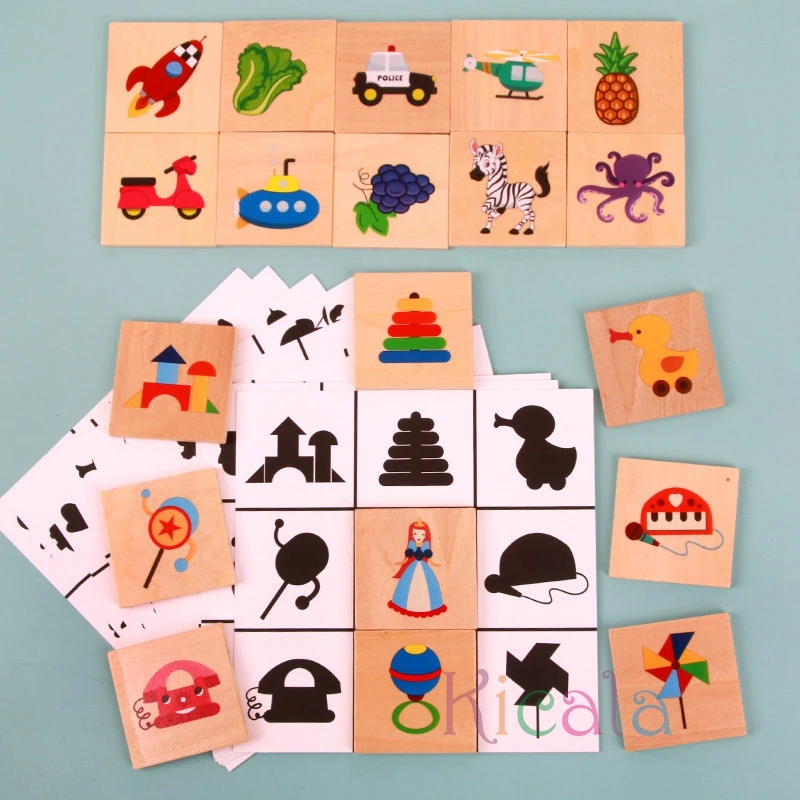 Montessori Wooden Shadow Puzzle para Crianças, Veículos, Animais, Cognição, Brinquedo Combinar, Aprendizagem, Tabuleiro Educativo, Jogo de Brinquedos