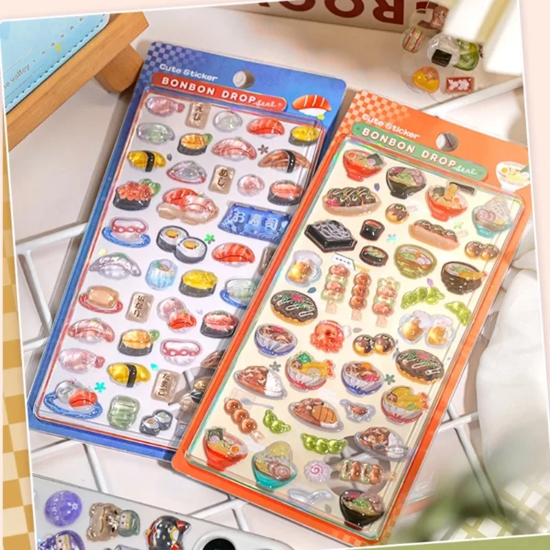 1pc/4pcs Japanese Style Kawaii Food Drop 3D Relief Stickers Scrapbooking DIY Journaling Stationery Diary Decor Cute Stickers
