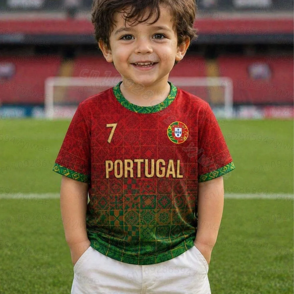 26 Sommer Jungen Mädchen RONALDO 7 Fußballtrikot T-Shirt Damen Herren Portugal Fußballfans Männer Frauen Kinder Kurzarm T-Shirt – Detail 6