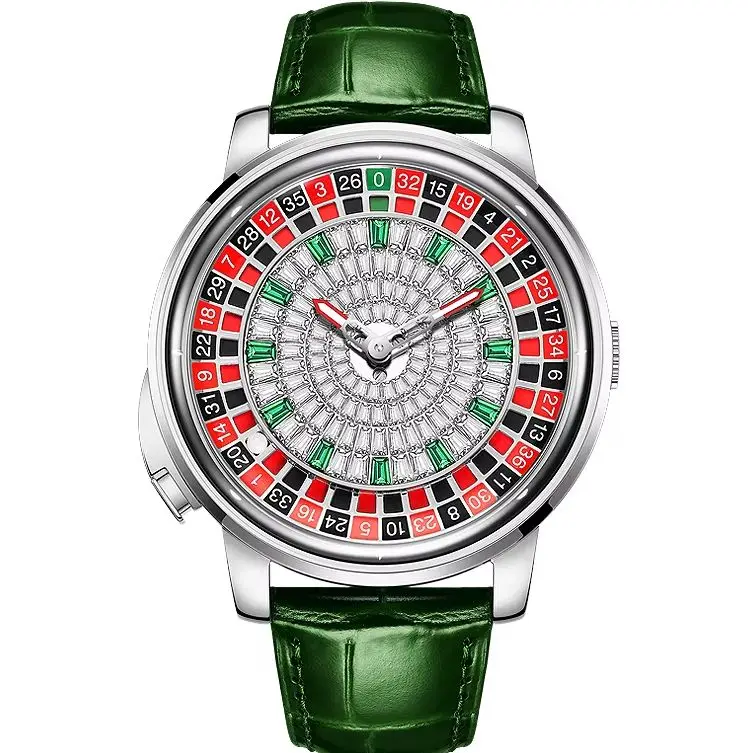 HANBORO Men Automatic Watch Fashion 46mm Mechanical Wristwatch Rotatable Roulette Game Dial Luminous Tianjin ST17V3 Crystal Dial