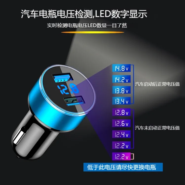 New Car Charging Digital Adapter Dual USB Car Charging Multi Functional Intelligent Car Charging Socket 12.5 Fixed Digital 3.1A