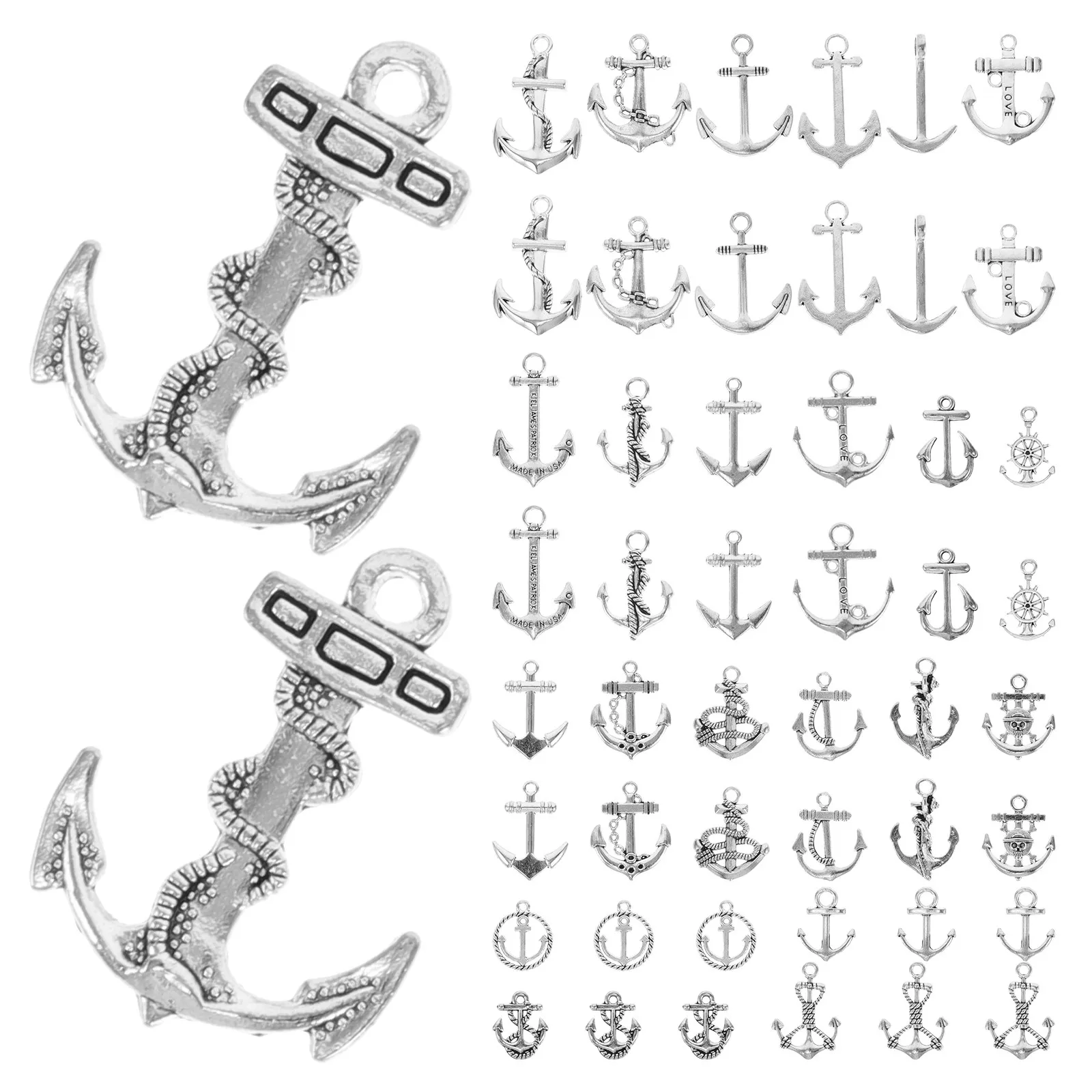 50 PCS Creative Accessories Retro Diy Pendant Beads Vintage Decor Boating Jewelry Anchor Keychain Supplies
