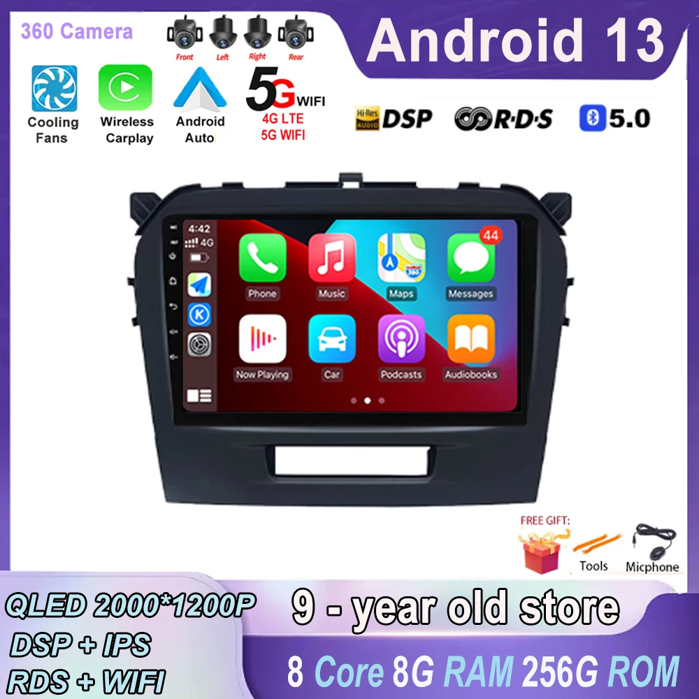 

Carplay Smart Stereo Android 13 Auto For Suzuki Vitara 2014 - 2020 Car Radio Multimedia Video Player Navigation GPS WIFI