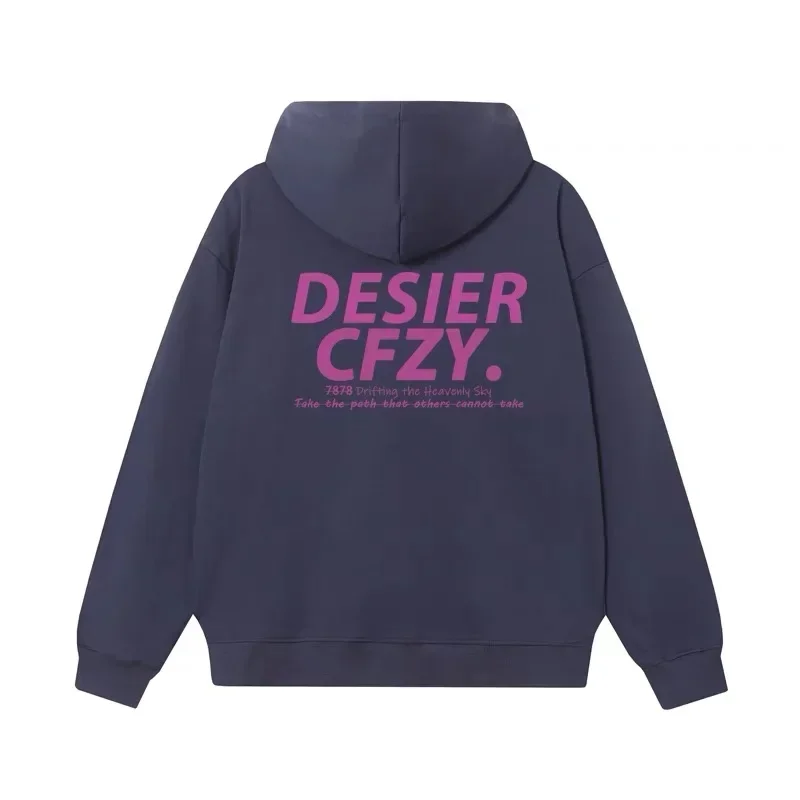 Desier CFZY American Retro Letter Hooded Sweater Men's And Women's Street Style Loose Thin Terry Cloth Casual Chic Top