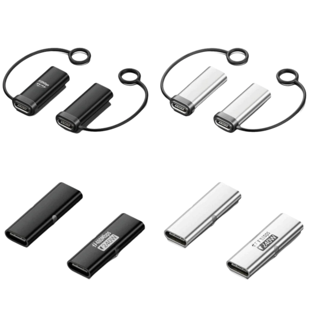 240W USB C Adapter 8K 20Gbps Type-C Female to Female Adapter Double Sided Silicone Loop USB C Connector Laptop Connection