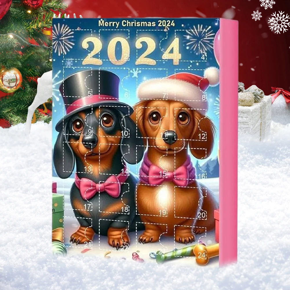 Dachshund تقويم القدوم 2024 24 يوما من عيد الميلاد تحصيل مضحك الكلب مجموعة عيد الميلاد تقويم القدوم لعبة Dachshund لطيف