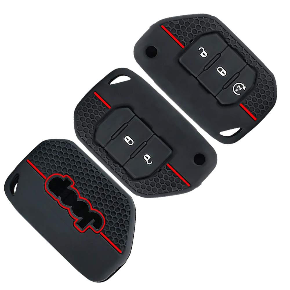 2-3-Tasten Silikon Autoschlüssel-Hülle Schlüsselanhänger für Jeep Wrangler Gladiator JT JLU Klappbarer Schlüssel