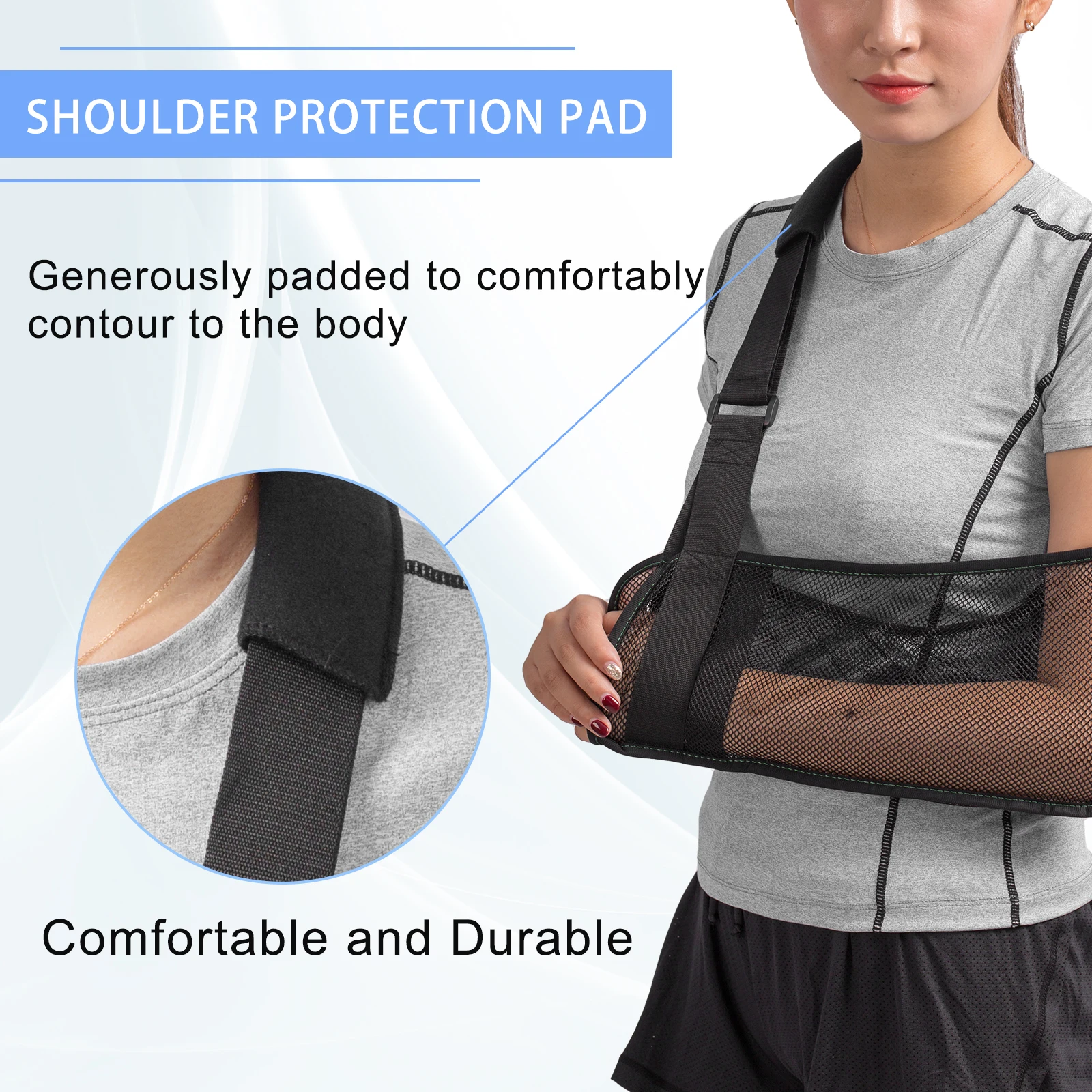 Cool Mesh Arm Sling for Shower, Medical Arm Brace Thumb Support Shoulder Immobilizer for Torn Rotator Cuff Injury for Left&Right