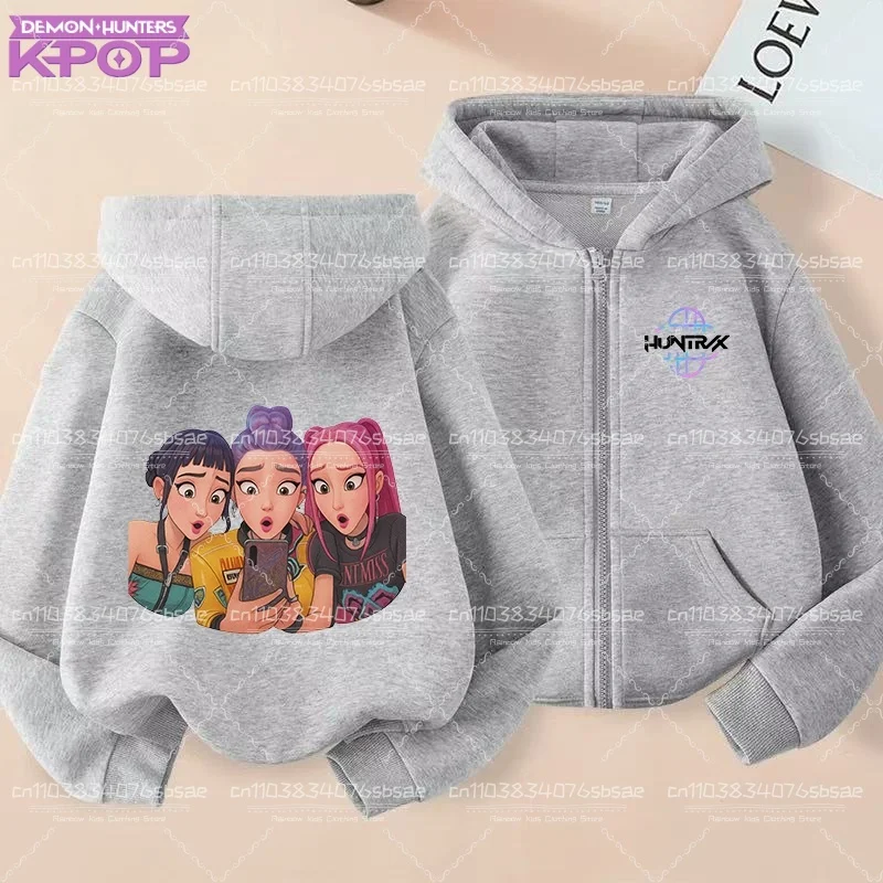 هوديي KPop شيطان الصيادين الأطفال بلايز سستة نمط معطف الفتيان الفتيات السود الوردي ملابس الأطفال مناسبة سن 3-12 البلوز