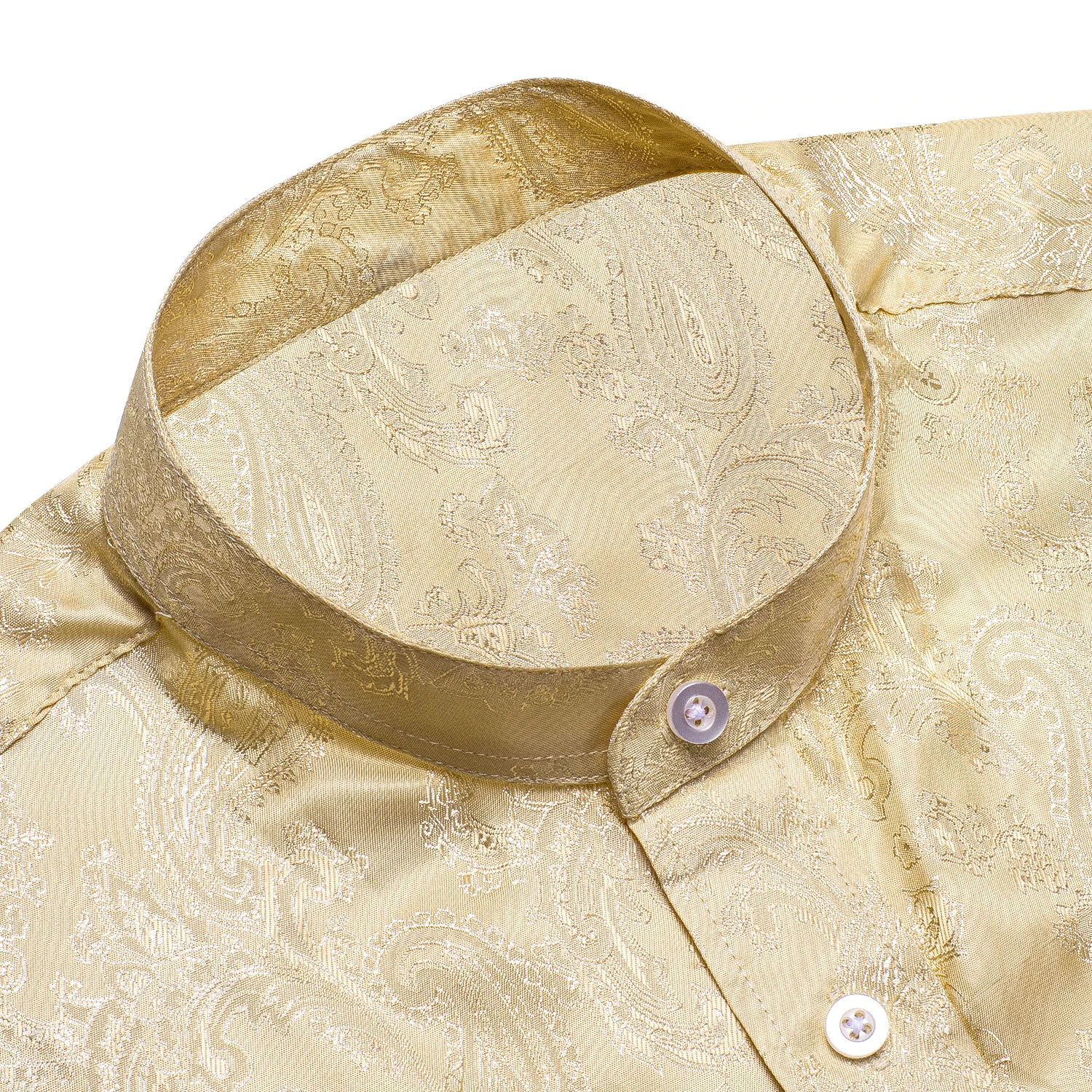 Camisas Hi-Tie Beige amarillo Paisley para hombre, vestido de manga larga, camisa informal, blusa para hombre, regalo de boda, camisa con cuello mandarín