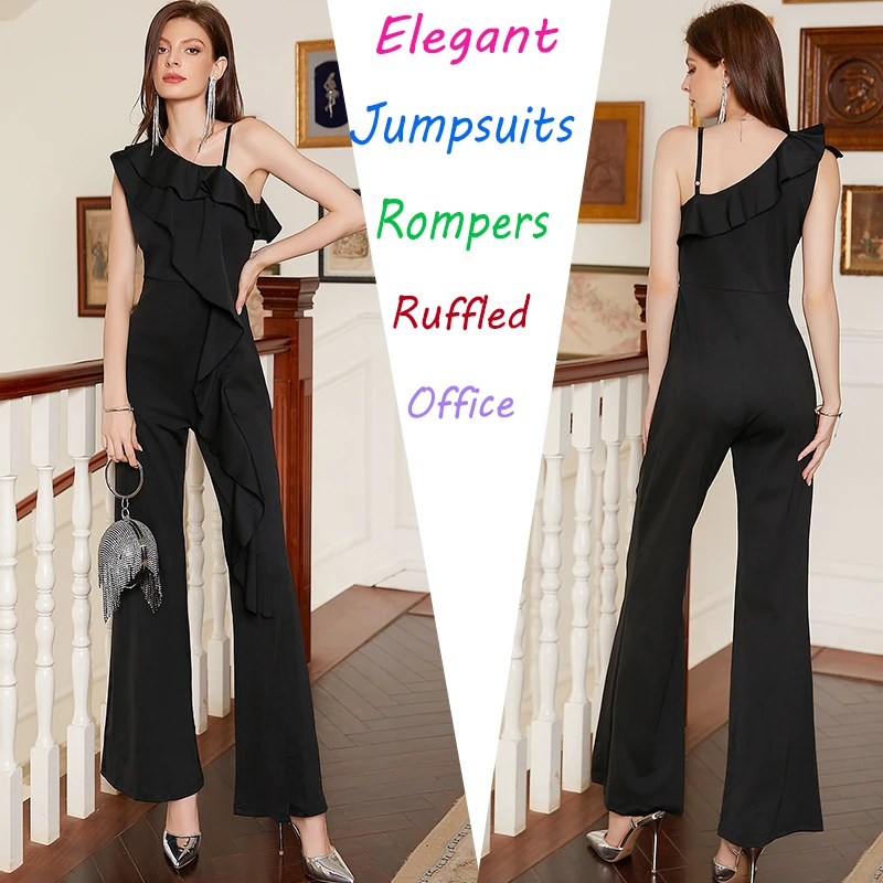 

2024 New Fashion Ruffles Jumpsuits Women Summer Loungewear Skew Collar One Off Shoulder Ladies Playsuits Streetwear Dropshipping