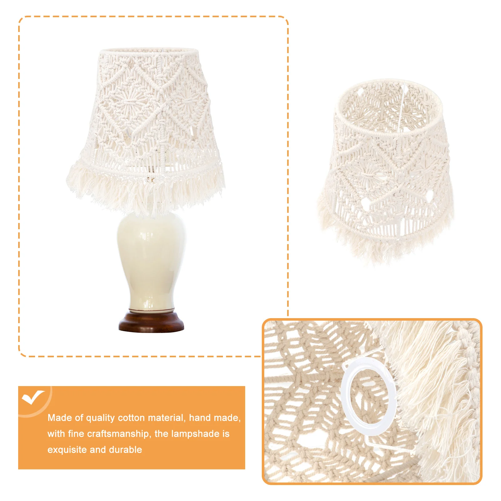 

1Pcs Macrame Lamp Shade Handmade Cotton Bohemian Woven Light Shade Decorative Floor Lamp Cover Bedroom Living Room Nursery