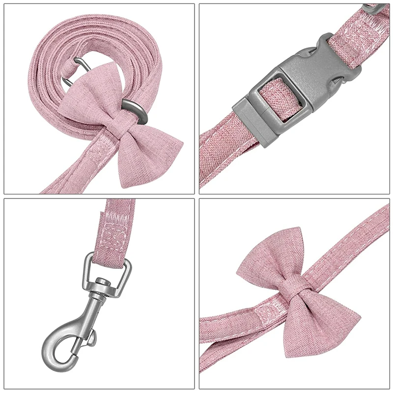 Traction Rope Set Cat Harness Rope Universal For Dogs And Cats Breathable And Adjustable Bow Tie Pink Walking Leash