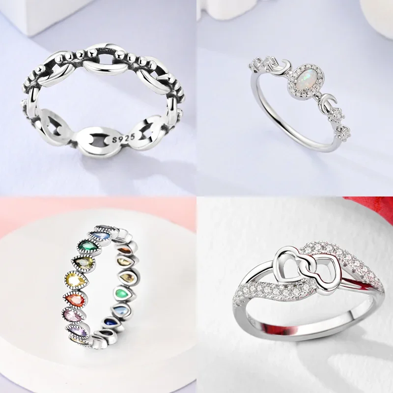 Sterling Silver 925 Heart Star Rings Sparkling Colorful Zircon Rings Original Valentine's Day Fine Jewelry Gift for Women