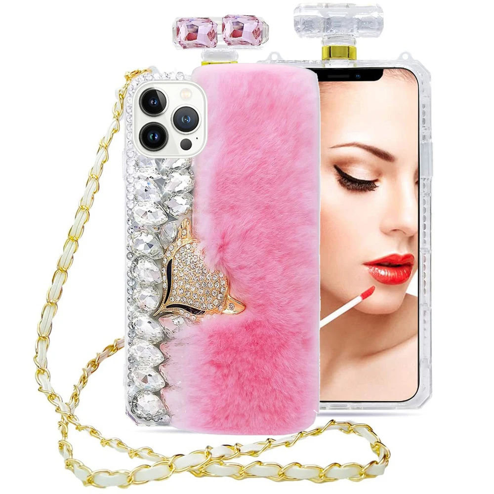 Luxury Big Rhinestone diamond Real rabbit fur hard cover case For iphone15 14 mAX 11 12 13 pro max XS MAX XR 16 Plus bling Case