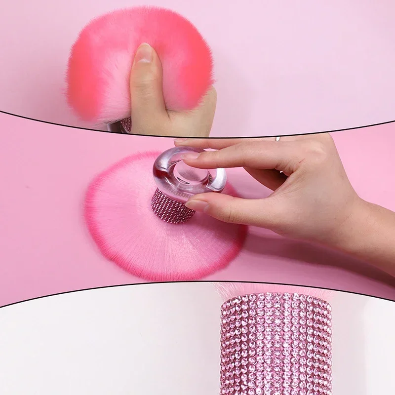 Brosse anti-poussière pour ongles à tête de champignon en diamant, outil multifonctionnel pour Nail Art, fard à joues en poudre, maquillage et nettoyage