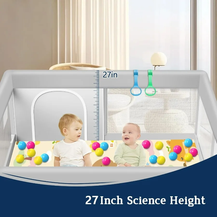 Baby Playpen with Mat 50x50 Inch Playpen with Colorful Ball for Babies and Toddlers Baby Play Pen Pin Indoor Play Fence Mat and