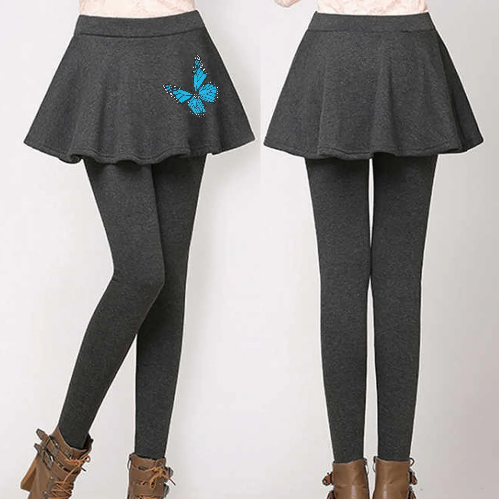 

Women Pleated Skirts Leggings Thickened Plush Winter Warm Pants Thermal Tight Trousers Pantalones Streetwear 2024