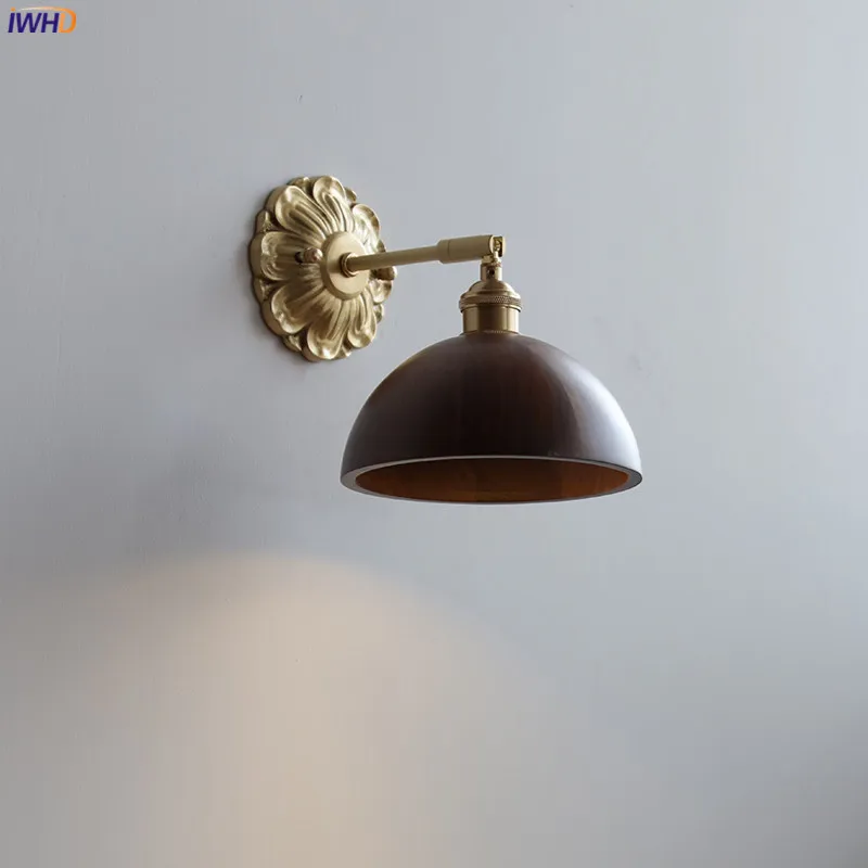 IWHD Walnut Wooden LED Interior Wall Light Fixtures For Bedroom Living Room Stair Bar Home Decor Nordic France Beside Lamp