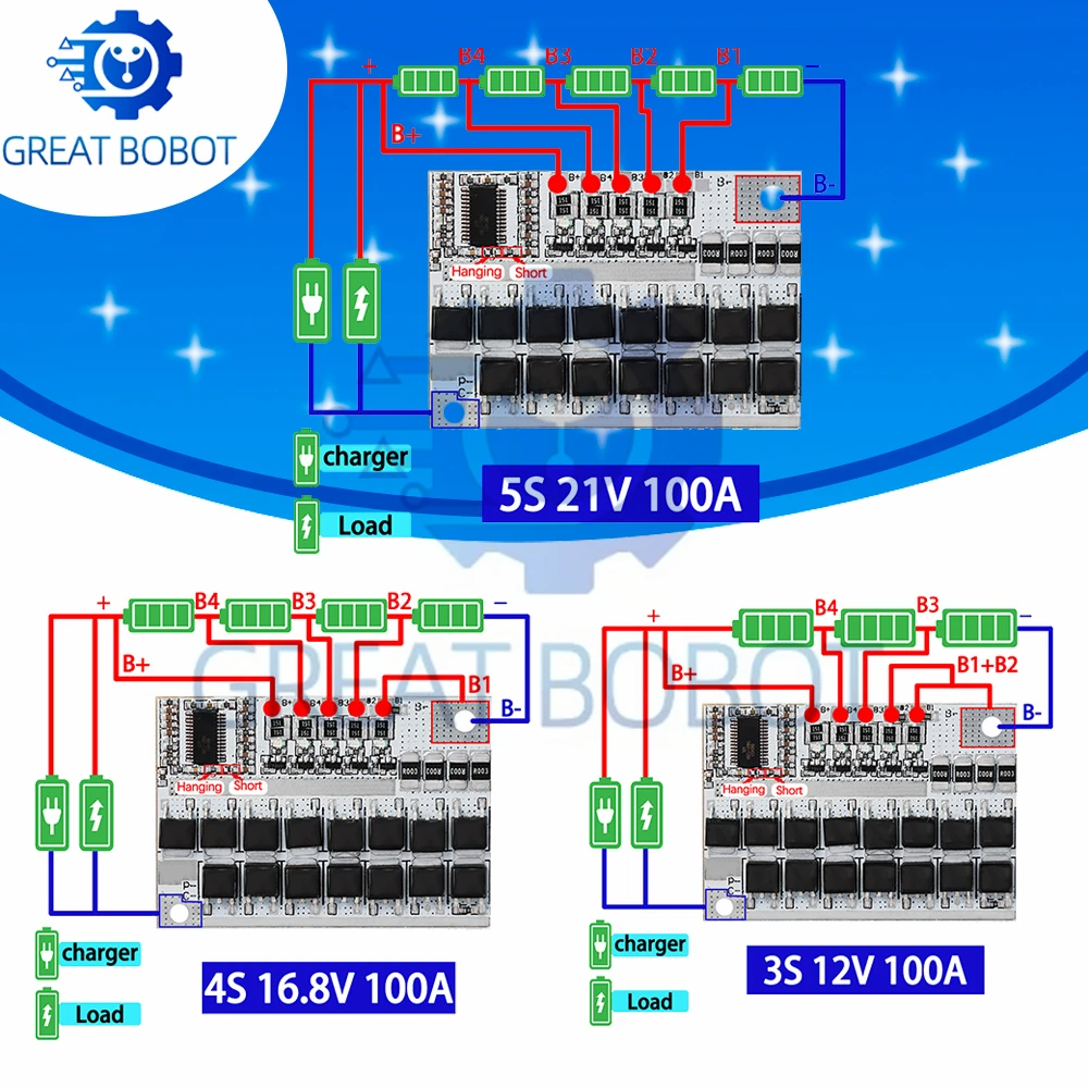 3S/4S/5S 12V 16.8V 21V 3.7V 100A Li‑ion Lmo Ternary LiFePO4 Li‑polymer BMS Balance Charging Protection Board