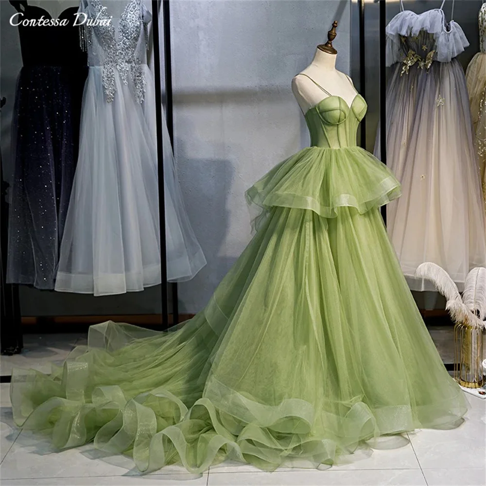 

Платье Contessa Dubai по индивидуальному заказу Apple Green Boll, платье для выпускного вечера без рукавов, Vestidos de noche, соборный шлейф, торжественный вечер 2025