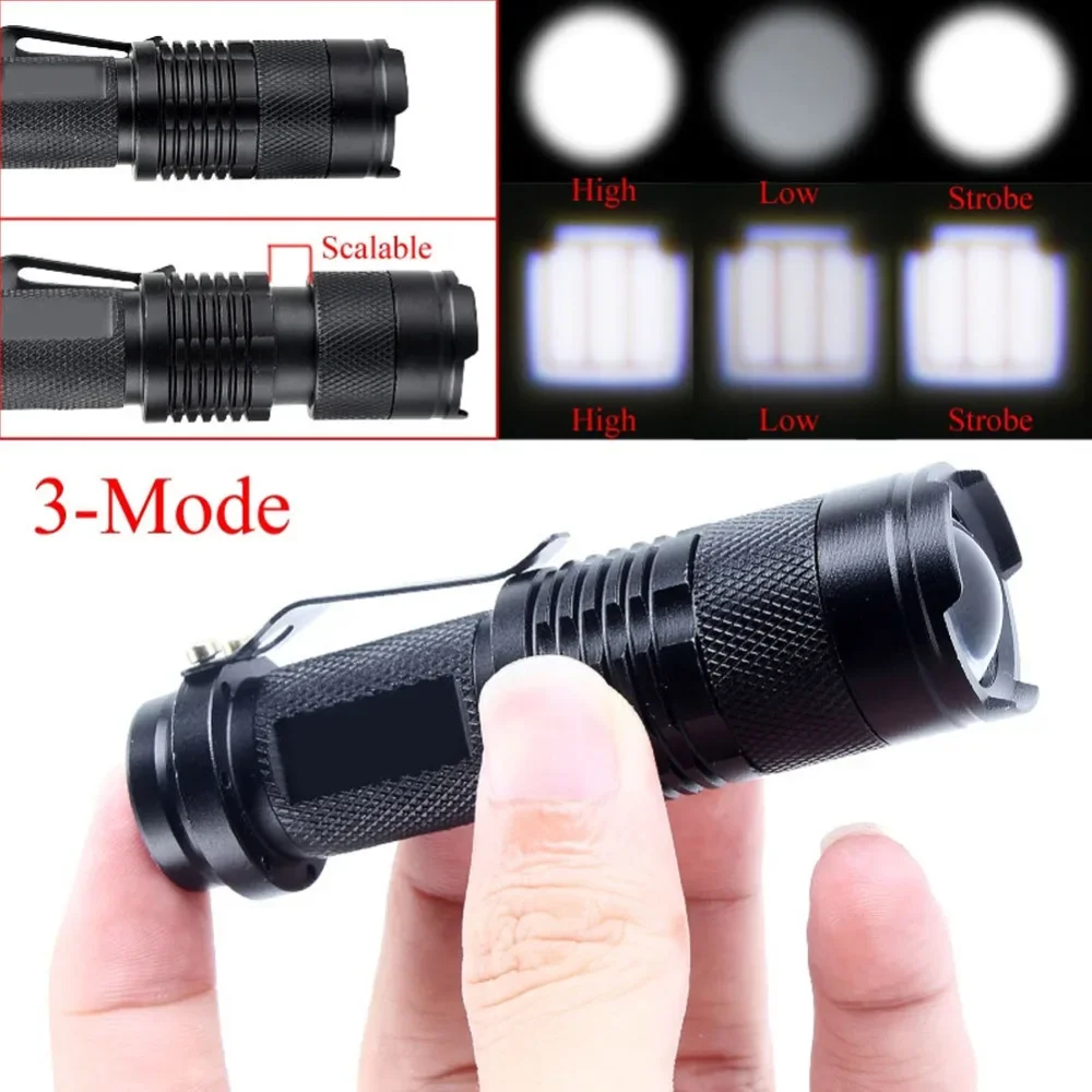 enjoydeal 2000LM Mini Flashlight LED Flashlight Torch Light Lamp Portable Penlight 3 Modes Adjustable Focus Zoomable Penlight