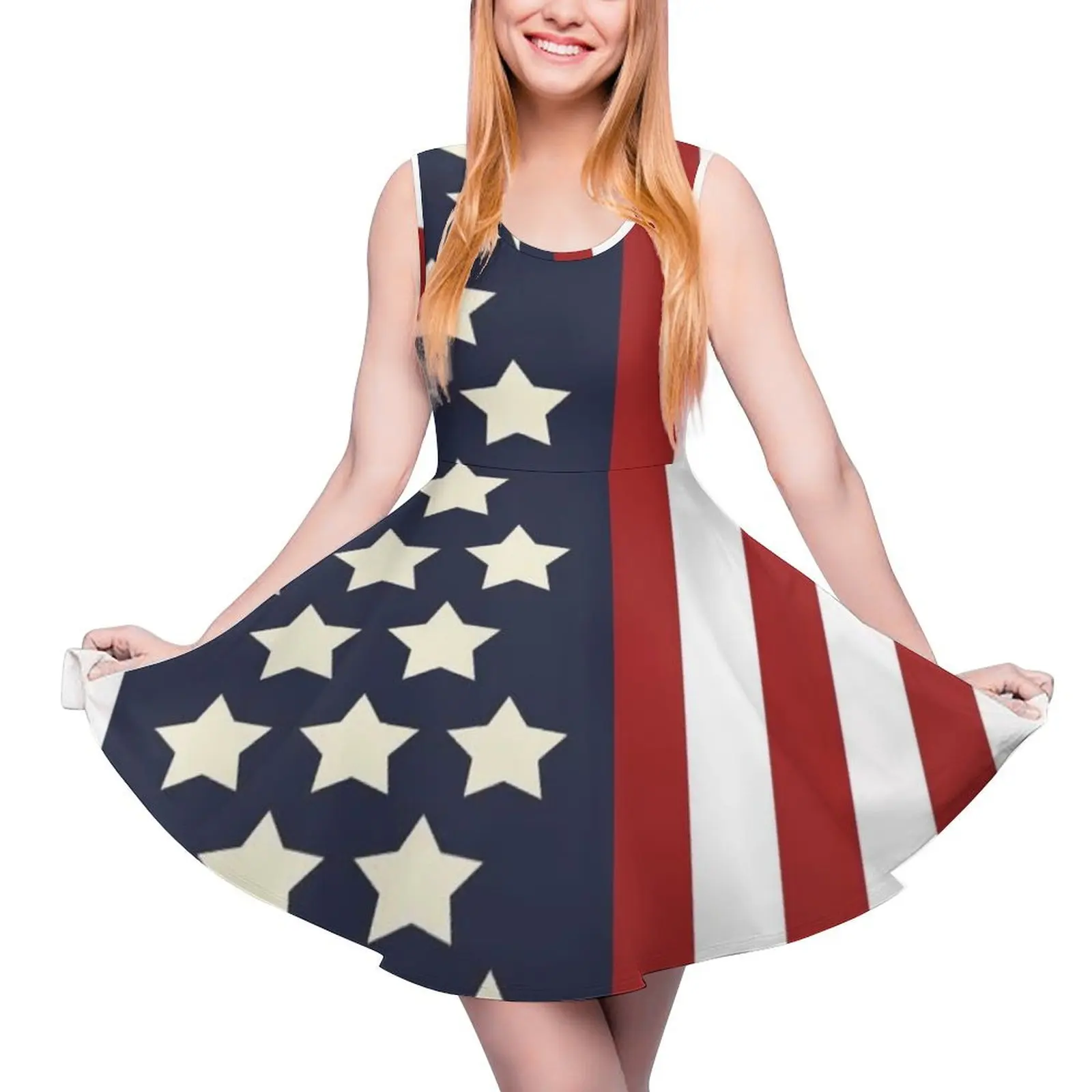 

red white and blue patriotic stars and stripes Sleeveless Dress Woman fashion bandage dress