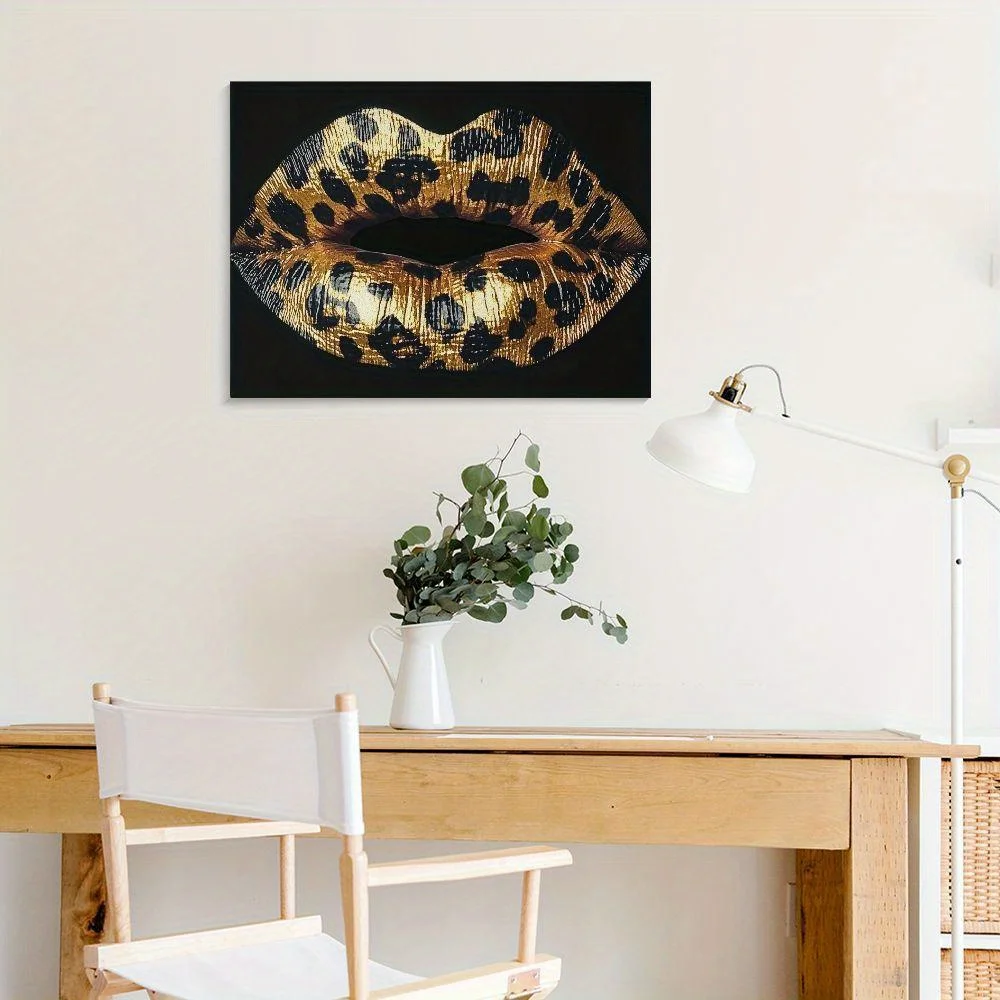 1PC Fashion Lips Canvas Painting Wall Art Sexy Leopard Lips Decoration Bedroom Bathroom Dressing Room Wall Decoration