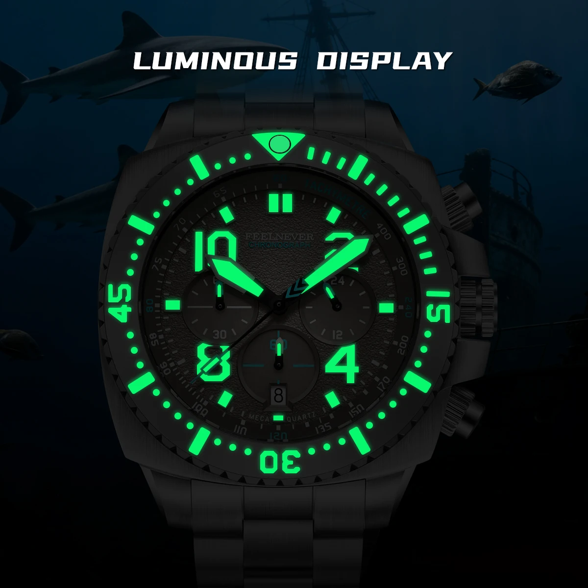 FeelNever Quartz Automatic Watch TMIVD53 Movement 316 Stainless Sapphire Crystal Watches Men 100M Waterproof Clock Reloj Hombre view 3