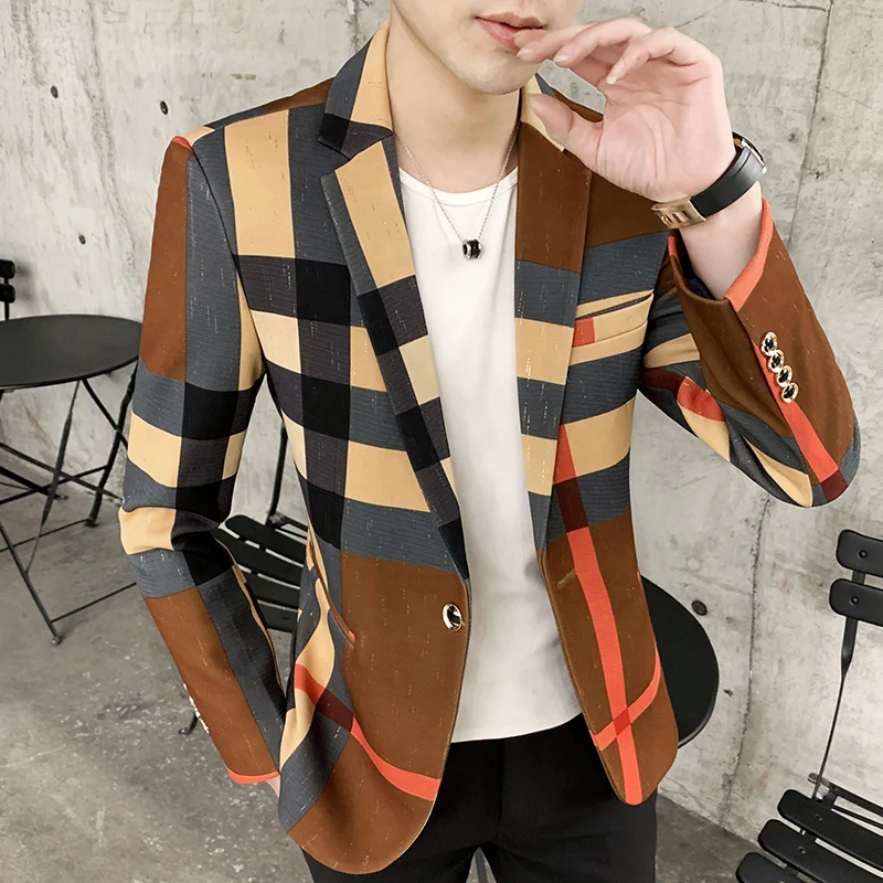 2023 Fashion New Men\'s Casual Suit Jacket Boutique Business Dress Suit Coat British Style Male Houndstooth Grid Plaid Blazers