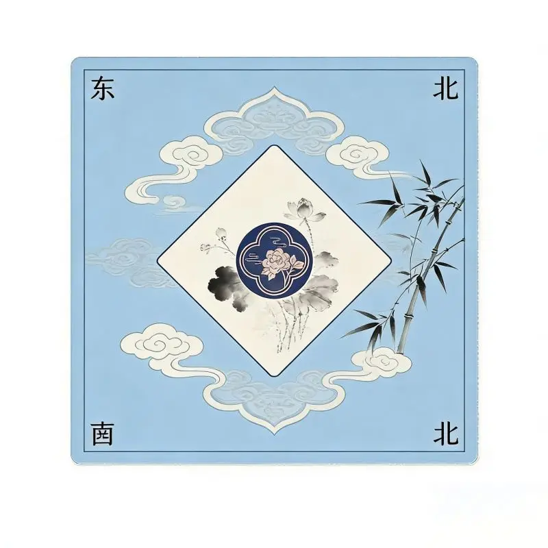 Square Mahjong Table Mat Xiangyun Lotus Chinese Printing Anti slip Noise Reduction Game Mat Table Game Desktop Decoration