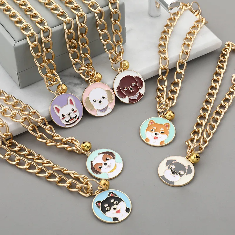 Adjustable Dog Neck Chain Pet Collar Fashion Cool Metal Chain Gold Plated Puppy Chain Pet Chain Cat Dog Jewelry with Pendant