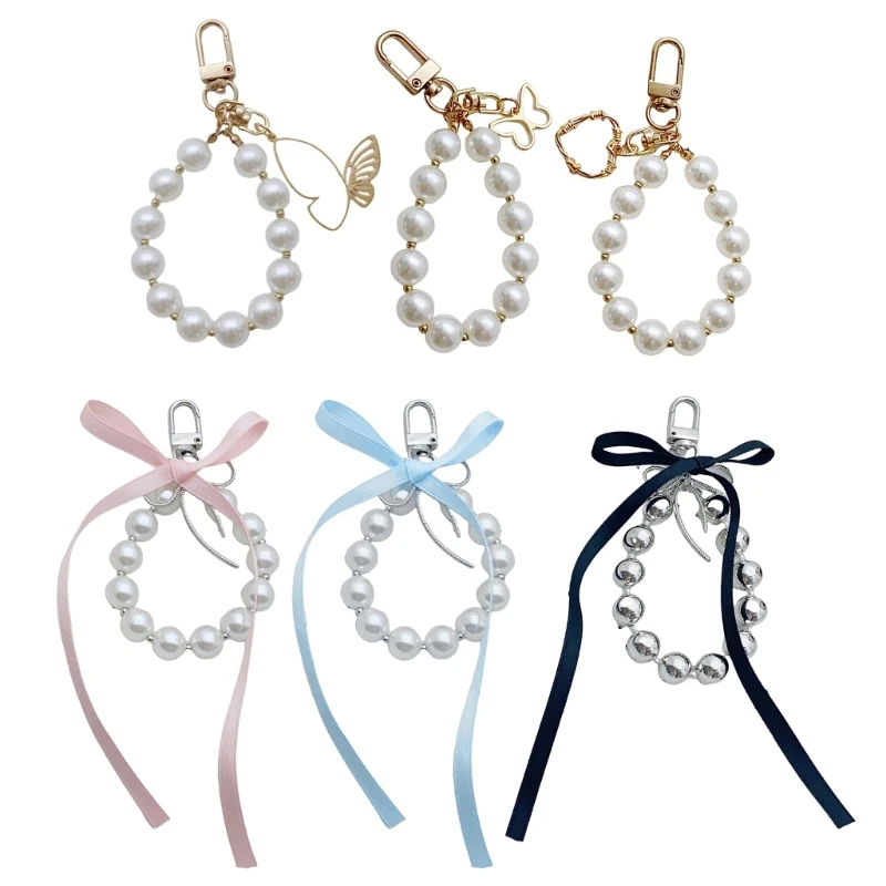 Portable Keychain Ballet Ribbon Bowknot/Butterfly/Heart Beaded Keyring Charm Accessory Stylish Keys or Bag Decoration