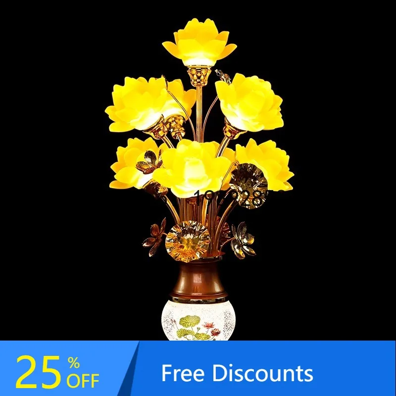 

CZ Home Buddhist Altar Decoration Plug-in Glass Colorful Lotus LED Eternal Light Decoration