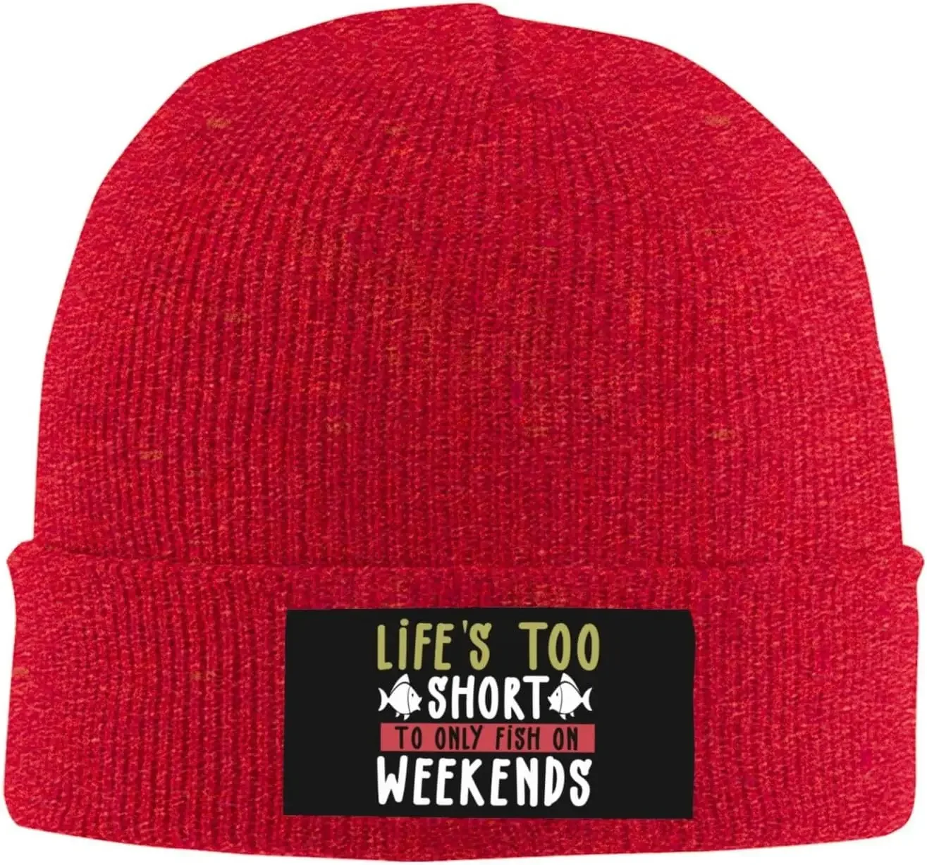 Life is Too Short to Only Fish On Weekends Beanie for Men Women Black Winter Hat Warm Knit Cuffed Beanies