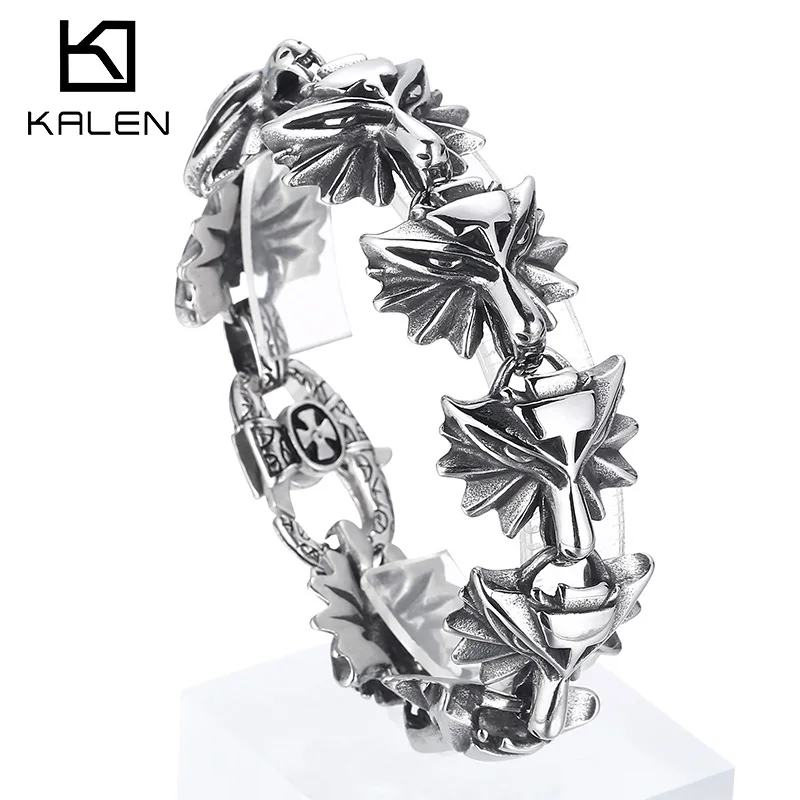 Stainless Steel Wolf Head Bracelet Mens Chain Viking Bracelet Biker Men Party Fashion Jewelry Gift Bangles male Biker