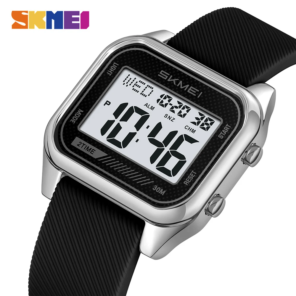 SKMEI 2496 Mens Fashion Casual Digital Watch Leisure Countdown Simple Silicone rubber Stopwatch Electronic Movement Wristwatch