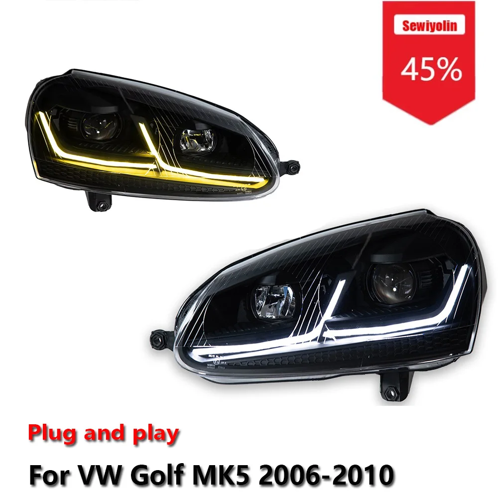 

Sewiyolin Car LED Headlight Accessories For VW Golf MK5 2006-2010 Upgrade DRL Brake Turn Signal Lamp Plug and Play