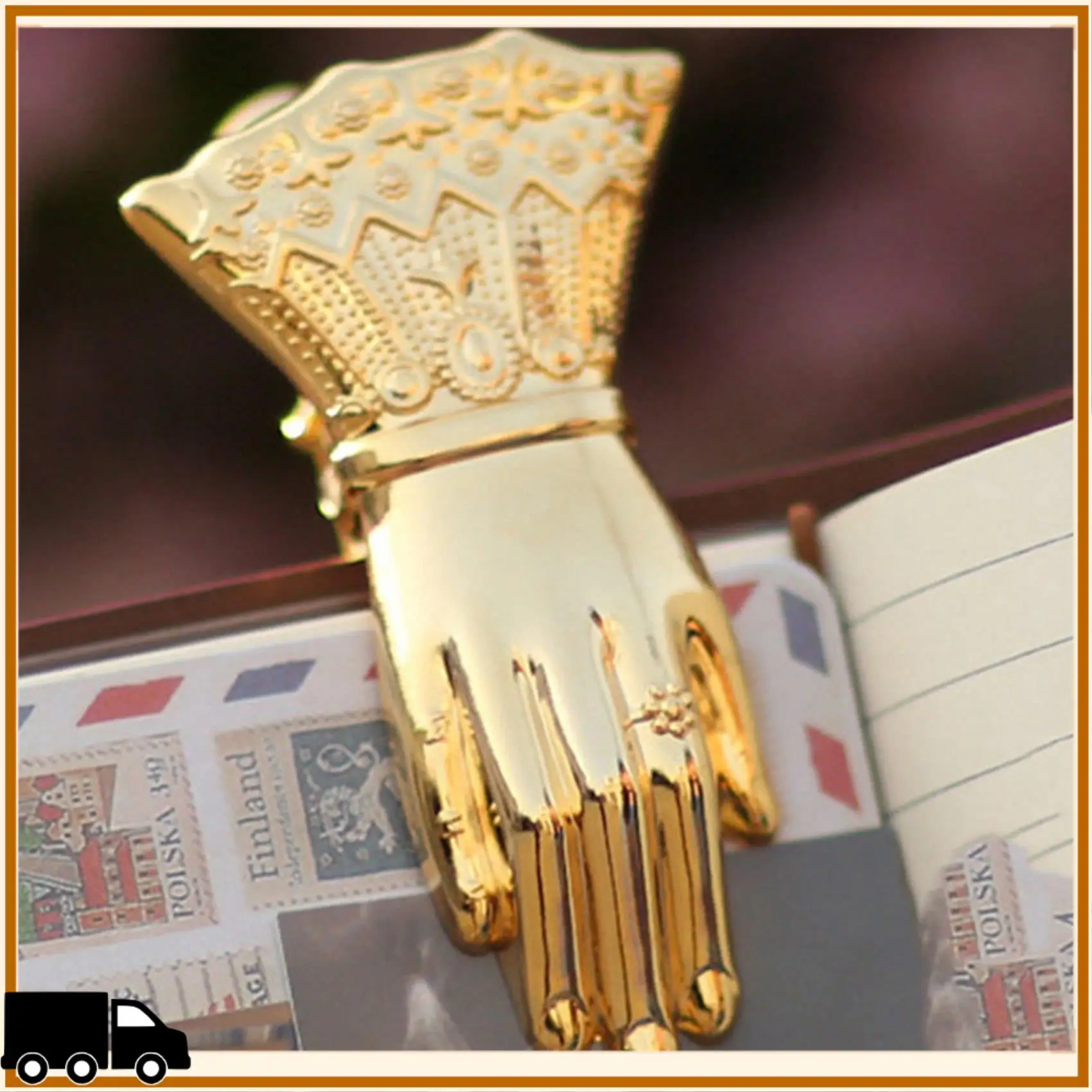 A35M-2X الفاخرة شيك مكتب ورقة تخزين كليب Ins المطاوع الذهب خمر شكل اليد سبيكة وثيقة كتيب تخزين كليب