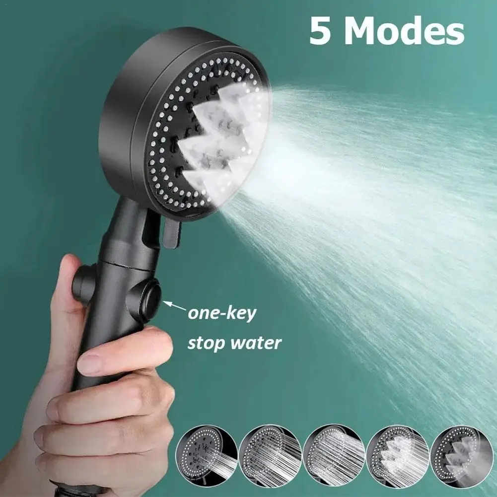 5 Modes Water Saving Spray For RV Motorhome Nozzle Large Flow High Pressure Shower Head Silver Massage Rainfall Pressurized Bath