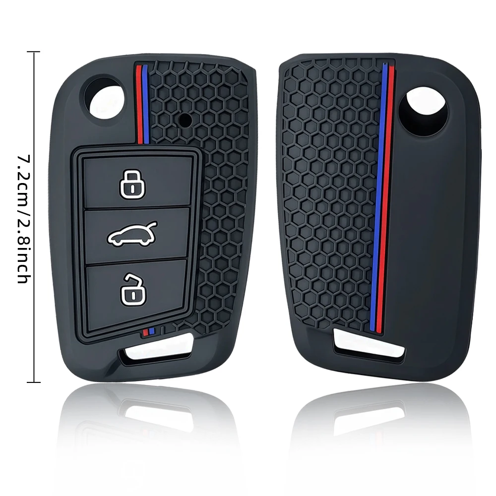 Silicone Car Key Cover For VW Golf 7 Mk3 Lion Polo T-cross Folding Case For Seat Toledo IV Ateca For Skoda A7 Rapid 2021