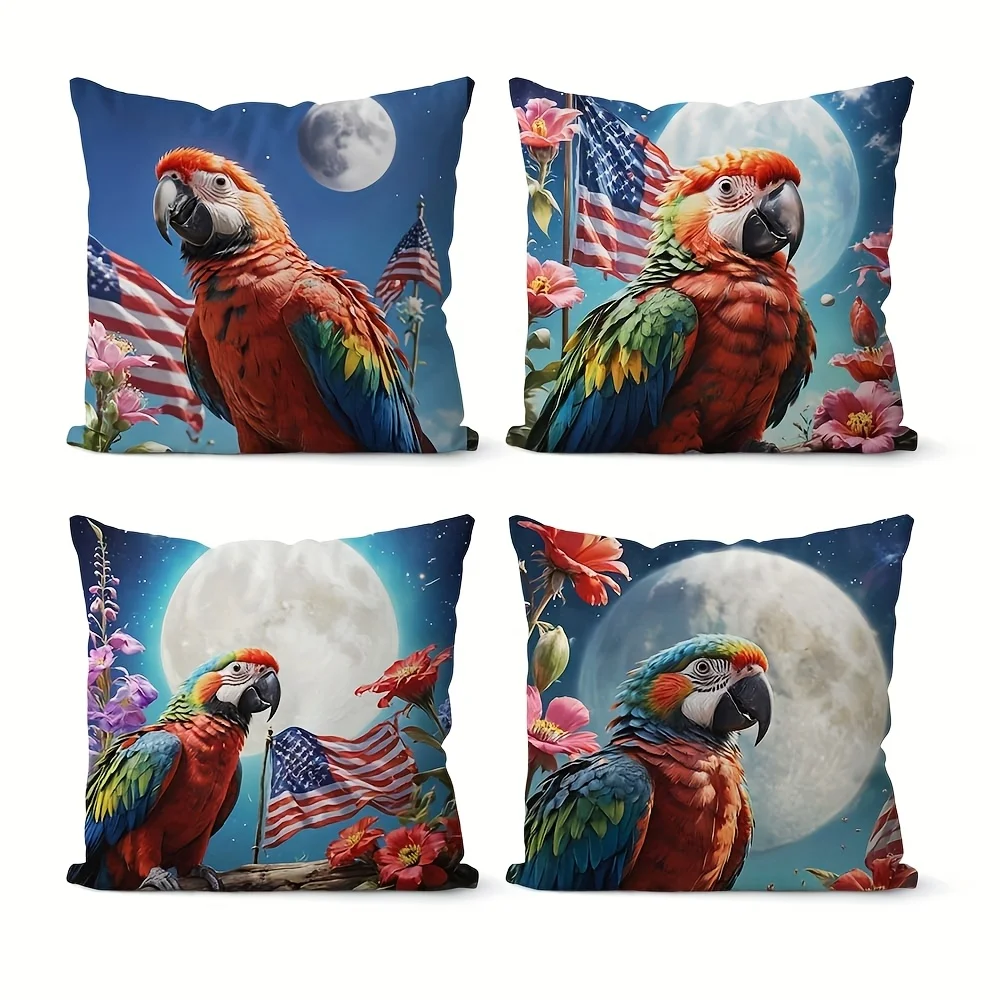 Bright tropical design digital printing pillow cover Short plush Suitable living rooms bedrooms sofas throw cushion cover 4pcs