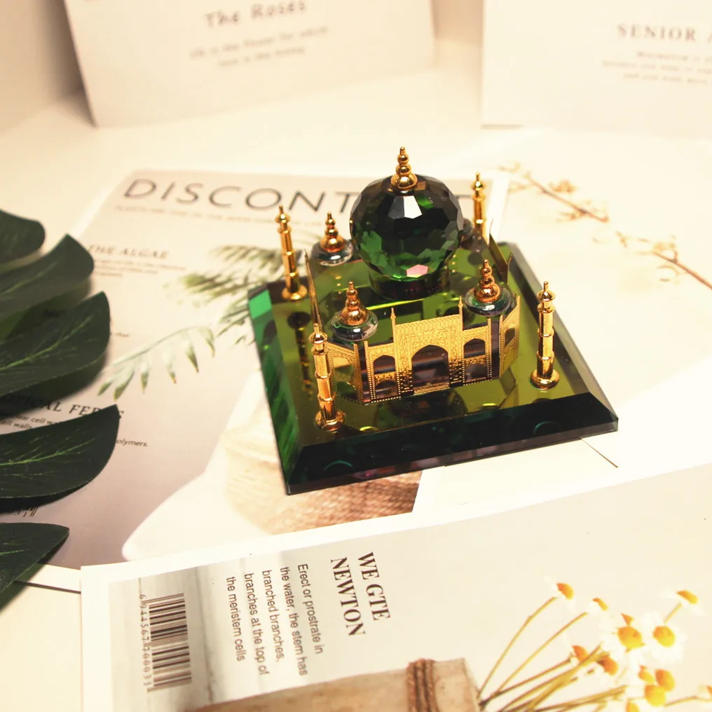 Crystal Green Dome Medina Ornament Al Masjid An Nabawi Model Desktop Decor Ramadan Eid Mubarak Gift