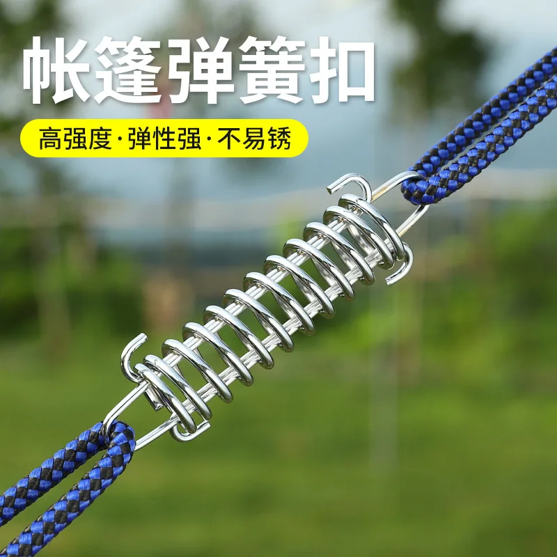Outdoor High Strength Spring Cord Tensioner, Elastic Buffer Buckle, Wind Rope Fastener for Tent Canopy Stake Camping Accessories