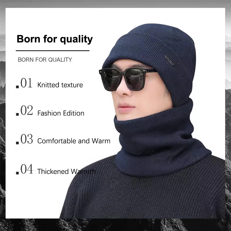 New Thickened Hat Scarf Set Winter Warm Knitted Ear Protection Cap Bonnet Caps Cycling