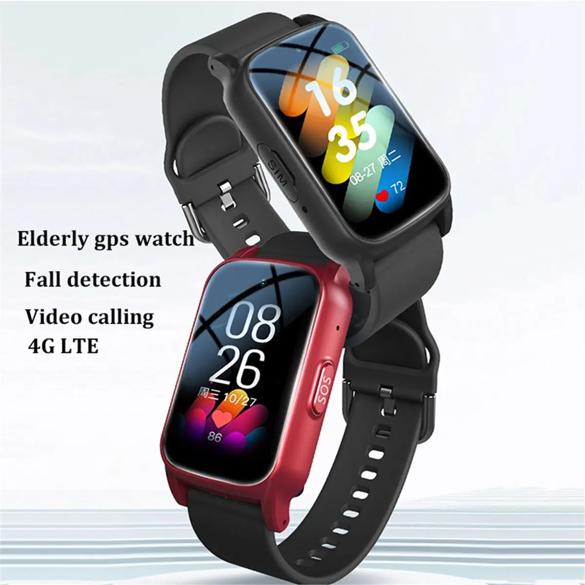 Punctual- 4G Elderly Smart Watch with GPS,SOS,Fall Detection Emergency Support,AI Health Monitoring for Elderly Black A