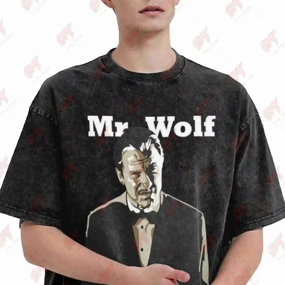 Mr Wolf I Solve Problems Vintage Washed Tee Pure Cotton T-Shirt