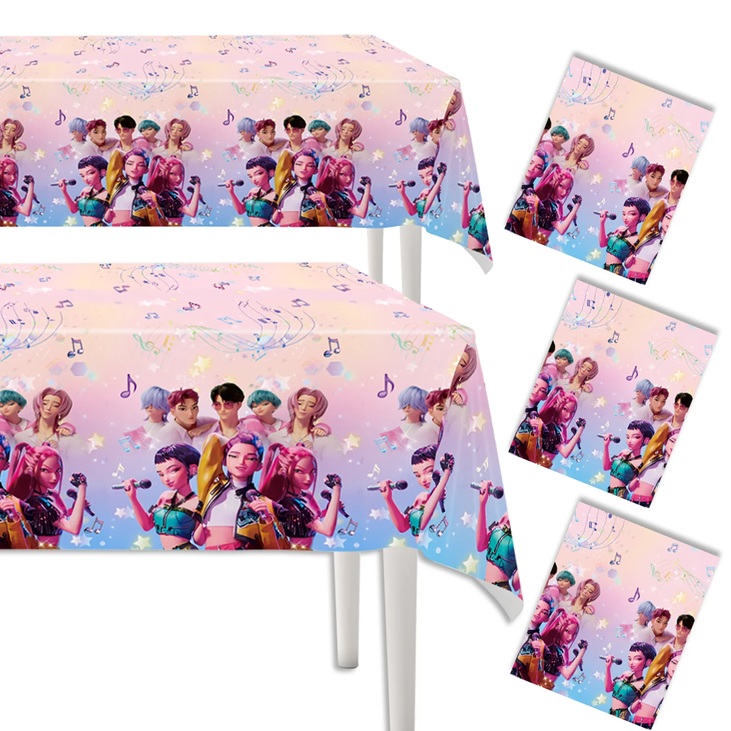 

Kpop Demon Hunters Theme Tablecloth Disposable Tableware Huntrix Saga Boys Korean Anime Party Pulling Outdoor Picnic Supplies