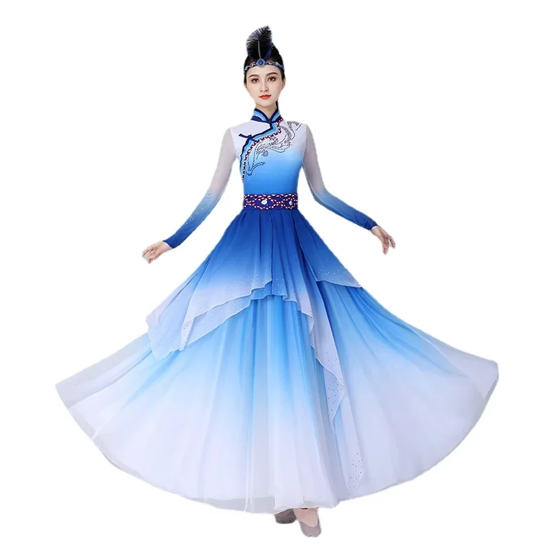 Mongolian Dance Costume Chinese Ethnic Style Adult Minority Costumes Dress Tibetan Dance Costume Practice Skirt Performance